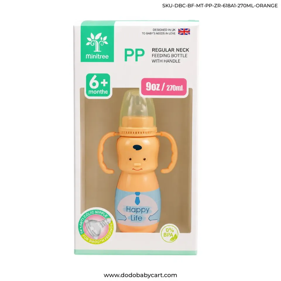 MINITREE Regular Neck Feeding Bottle with Handle, 270 ml — Orange