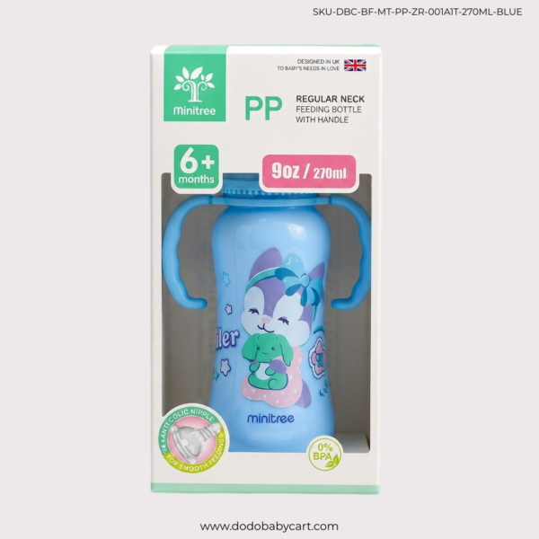 MINITREE Baby Feeder Bottle with Dual Handles –BLUE  | Imported Plastic Feeding Bottle (ZR-001A1T) 270ml (9oz)
