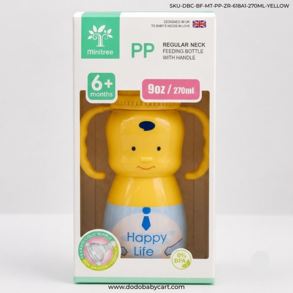 MINITREE Regular Neck PP Feeding Bottle with Handle – 270ml (9oz) – Yellow
