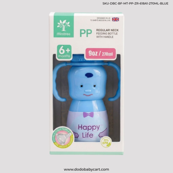 MINITREE Regular Neck PP Feeding Bottle with Handle – 270ml (9oz) – BLUE